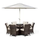 Giardino Arizona Round 6 Seater Brown Rattan Dining Set | Outdoor Rattan Garden Table & Chairs with Parasol, Base & Cover - 9