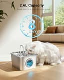 Fontanella per Gatti Acciaio Inox: 2,6L Fontana per Gatti, Ultra Silenzioso, Quadruplo Filtrazione, Cavo Automatico Fontanella Gatto con Rubinetto 3 Filtri e 3 Spugne LED, Facile da Pulire - 2