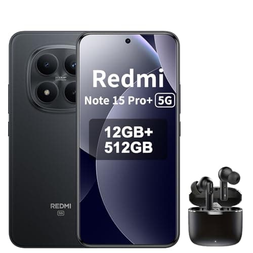 XIAOMI Redmi Note 15 Pro+ 5G Smartphone 12+512 GB– 6500-mAh-Akku, IP66/IP68 Staub- und Wasserschutz, Neue 200-MP-Kamera, 6,83" AMOLED-Display, Schwarz, Included Earphone