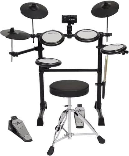 Woodbrass DDX10-MESH Batteria elettronica - Kit completo ideale per principianti bambini e adulti, Pronta all'uso, Accessori inclusi - Pads con pelli mesh realistiche, naturali, silenziose