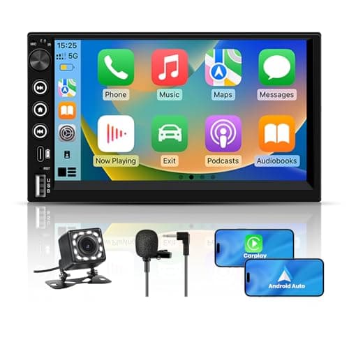 Hexinex 2 DIN Radio Coche Universal con Pantalla Táctil 7 Pulgadas, con CarPlay/AndroidAuto/Mirror Link, Admite Carga Type-C/USB/Micrófono/FM/EQ/WiFi/GPS/Bluetooth/USB/SWC y Cámara Trasera