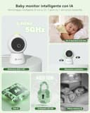 COCOCAM 2K 4MP AI Baby Monitor Video e Audio con 5" LCD, 2,4G/5GHZ WiFi, Rilevamento Volto Coperto, Album Temporale Intelligente, Tracciamento Automatico, Rilevamento Grido, Crittografia AES - 2