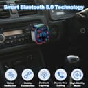 Transmisor FM Bluetooth para Coche, Adaptador Bluetooth Radio QC 3.0+Tipo C 20W PD, Adaptador de Manos Libres con 2 USB, Llamadas Manos Libres, MP3 Estéreo Música Coche - 5