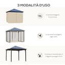 Outsunny Gazebo da Giardino 3x3m con Tetto in Policarbonato e Zanzariere, Struttura in Alluminio, Caffè e Khaki - 6