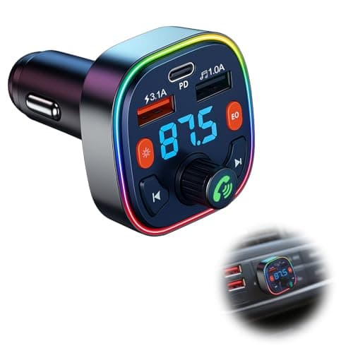 Transmisor FM Bluetooth para Coche, Adaptador Bluetooth Radio QC 3.0+Tipo C 20W PD, Adaptador de Manos Libres con 2 USB, Llamadas Manos Libres, MP3 Estéreo Música Coche