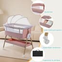 cozydwells 3 in 1 Beistellbett Baby, Tragbar reisebett Baby mit matratze Höhenverstellbar Bettchen Verstellbare Höhe & Neigung 6 abschließbare Räder Baby Co-Sleeper für Neugeborene Kleinkind Rosa - 7