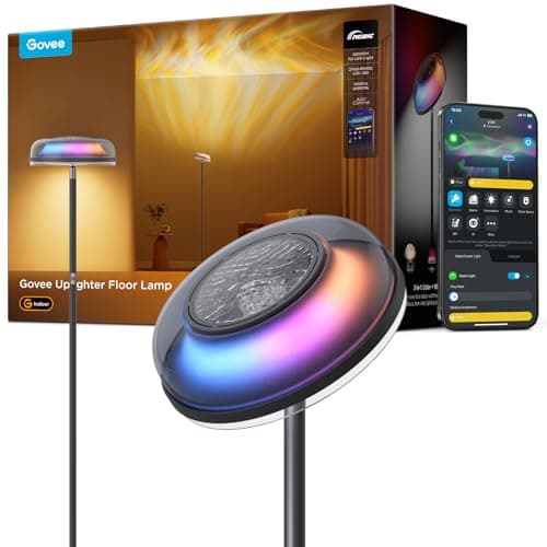 Govee Lampada da Terra Uplighter Tri-Zone Independent, Lampada Illuminazione Ondulata RGBIC, Fnziona con Matter e Alexa, 80+ modalità scena, 1000LM, 2700-6500K, Ideale per Soggiorno, Camera da Letto