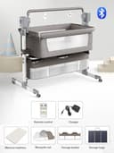MoLi Beistellbett Baby mit Rollen, Convertible Faltbar Co-Sleeping Babybett, Stubenwagen Baby Kleinkind Wiege mit Musik, Fernbedienung und 5-schwankende Zahnräder (601 Light Grey) - 2