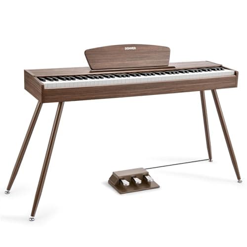 Donner DDP-80 Teclado de Piano Digital 88 Teclas, Acción de Martillo II, Piano Eléctrico para Hogar con Soporte, Triple Pedal, Conexión MIDI y Auriculares, Color Madera Nogal