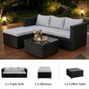 COZYBRITE Garden Corner Sofa Rattan Furniture Set 4 Seater Patio Outdoor Lounge Settee with Glass Coffee Table All-weather SFS066 (Black Rattan+Grey Cushion) - 4