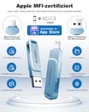 BLANBOK+ Apple MFi-zertifizierter USB Stick für Handy,3-in-1-Flash-Laufwerk für iPhone, iPad, Android & PC, Highspeed USB 3.0 Speicher,Fotos&Daten‑Backup Speicherstick (Blau, 256, GB) - 4
