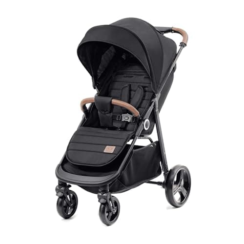 kk Kinderkraft GRANDE PLUS Silla de Paseo ligera desde Nacimiento hasta 22 kg, Plegado con una sola mano, Posición tumbada, Suspensión de todas ruedas, Capota grande XL, Negro