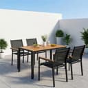 LIFERUN 5-Piece Patio Dining Sets, 110x70x73cm Aluminium Garden Table with Parasol Hole, 4 Stackable Textilene Chairs for Garden Terrace Poolside (Black, Teak Brown Table 110x70x73cm) - 1