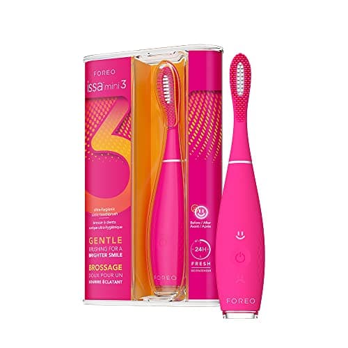 FOREO ISSA mini 3 Wild Strawberry, Electric 4-in-1 Sonic Toothbrush, Replaceable 6-Months Hybrid Brush Head, Medical-Grade Silicone, Travel-Friendly, 265 Uses/Charge, 2-Year Warranty