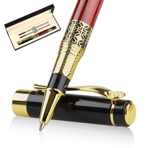 Wooden Rollerball Pen 0.5 mm with 2 Refills & Gift Box High-Quality Ballpoint Pen Rollerball Pen Writing Instrument Luxury Office Gift Unique Gift for Business Office Special Occasions
