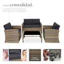 tectake® Conjunto Jardín de Ratán y Acero, Muebles Jardín Exterior, 2 Sillones 1 Sofá 1 Mesa con Cristal, Conjunto Terraza Resistente a Intemperie, con Cojines, Fundas Extraíbles - natural/gris oscuro - 3