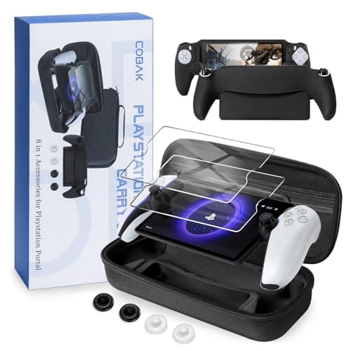 CoBak Estuche Rígido para Reproductor Remoto PlayStation Portal - con 2 Protectores de Pantalla, 1 Funda de Agarre y 4 Tapones de Agarre de Pulgar, Carcasa Exterior Rígida para PS5 Portal - Negro
