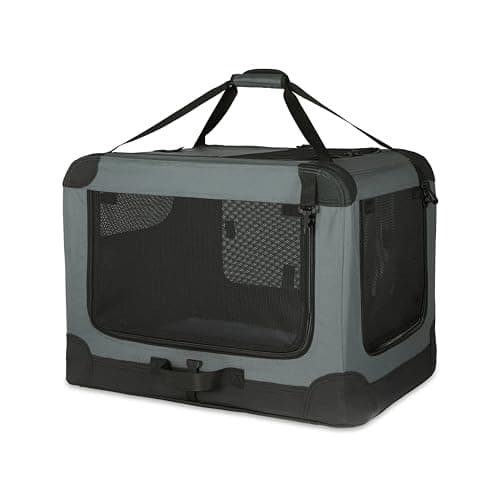 Amazon Basics Trasportino portatile e pieghevole a 4 porte, per cani e gatti, da viaggio, con lati morbidi, Grigio, M 76 cm x 54 cm x 54 cm
