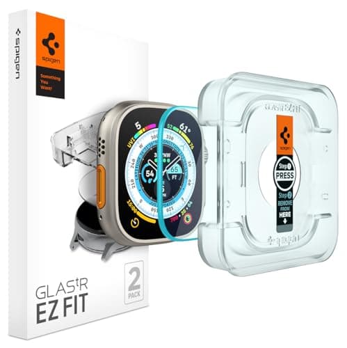Spigen Glas.tR EZ Fit Vetro Temperato compatibile con Apple Watch Ultra 3, Apple Watch Ultra 2, 49mm, 2 Pezzi, Installazione Facile, Cristallino, Anti-graffio, Durezza 9H Pellicola prottetiva