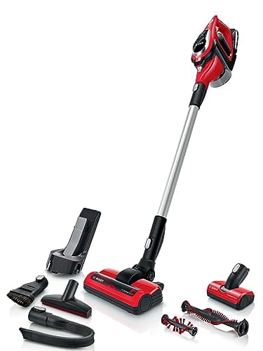 Bosch BBS81PETGB Unlimited 8 Cordless Stick Vacuum Cleaner with Extra Floor Nozzle for Pet Hair and Carpets, 1 x Interchangeable 18V Battery, 40 Minutes Run Time, Tornado Red