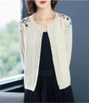 DBFBDTU - Maglione da donna lavorato a maglia, cardigan vintage, cappotto per madre di mezza età con ricami, giacca in maglia, Blu, XXL - 2