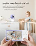 YESIMOM 2K Baby Monitor Video e Audio, Telecamera Bambini Supporto Controllo Tramite Cellulare APP & 5" Monitor, Videocamera Neonato con Luce Notturna, 360° PTZ, Allarmi Pianto e Movimento（8TM-1PZ - 5