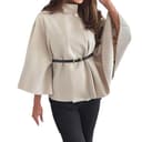 Gefomuofe Abrigo de lana para mujer, elegante, capa de invierno con mangas de murciélago y cinturón, monocolor, cuello alto, poncho con botones, chaqueta de negocios, chaqueta de entretiempo, caqui, S - 1