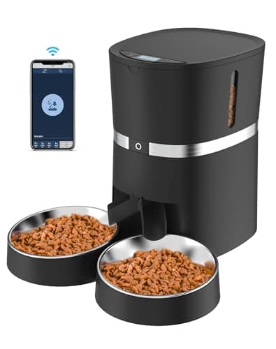 WellToBe Smart Futterautomat Katze & Hund, WiFi Automatischer Futterspender für 2 Katze, Pet Feeder mit Timer, Ton-Aufnahmefunktion, App-Steuerung, Portion, zu 6 Mahlzeiten am Tag (Schwarz)