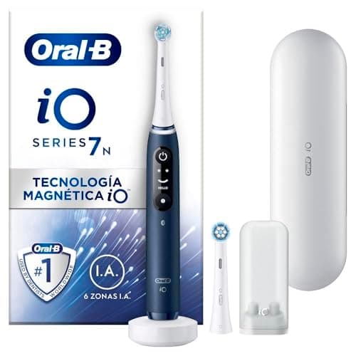 Oral-B iO 7 Oral-B iO 7N Cepillo de Dientes Eléctrico Azul, con 2 Cabezales y 1 Estuche de Viaje, Diseñado por Braun