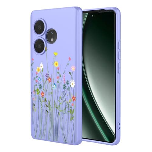 HTXWXJC Phone Case for Realme GT 6/Realme GT Neo6/Realme GT Neo6 SE Shockproof Flexible Bumper TPU Soft Cases Butterfly Pattern Phone Cover for Realme GT Neo6 Purple Flower