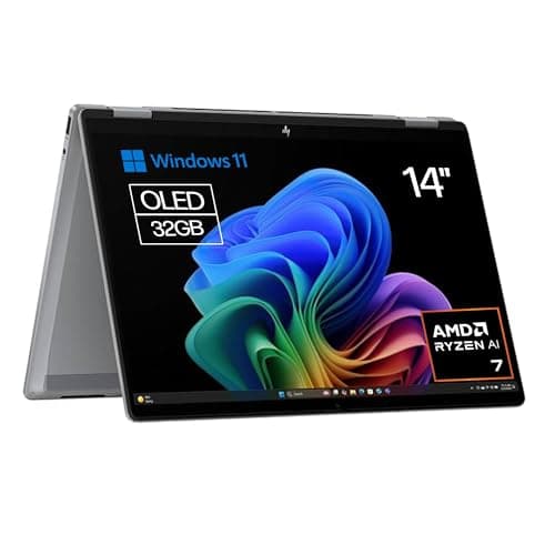 HP Omnibook X Flip - Ordenador portátil Convertible de 14" 3K OLED táctil Ryzen AI 7 350, 32GB RAM, 1TB SSD, AMD Radeon 860M Graphics, Windows 11 Home Silver - Teclado QWERTY Español
