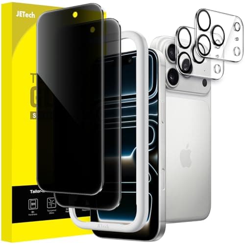 JETech Sichtschutz für iPhone 17 Pro 6,3 Zoll mit Kameraschutz, Anti-Spy Gehärtete Glas Schutzfolie, Einfaches Installationswerkzeug, 2 Stück Jeweils
