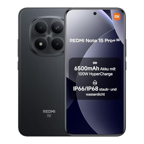 XIAOMI Redmi Note 15 Pro+ 5G Smartphone (8+256 GB) – 6500-mAh-Akku, IP66/IP68 Staub- und Wasserschutz, Neue 200-MP-Kamera, 6,83" AMOLED-Display, Schwarz, 2 Jahre Garantie