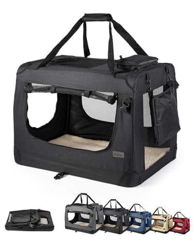 lionto Borsa trasportino per cani pieghevole per viaggi e auto, 70x52x50 cm, box di trasporto stabile con maniglie per gatti e animali fino a 15 kg, scatola in tessuto, nero
