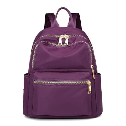 FORRICA Womens Backpack Nylon Lightweight Rucksack Casual Back Pack with Multi Pockets for Commuting and Everyday Use - Purple (L)