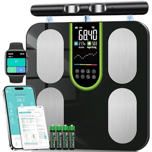 Körperfettwaage Personenwaage Digital 8-Elektroden Bluetooth App Smart Körperanalysewaage, 58 Körperdaten Fett, Muskel, Protein, BMI, BMR, Großes Display, Gehärtetes Glas, 180kg/400lbs, 24 Benutzer