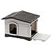 Ferplast Dog Villa XS Dog House for Extra Small Dog Breeds, Measures 23Lx17Wx18H Inches, Ventilated with Patented Fold-Out Porch, Cream with Dark Brown Bottom, Part # 87252799US1 - 1