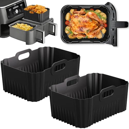 Ninja Heißluftfritteuse Silikonform für DZ400EU AF400EU AF451EU 9.5L, Airfryer Zubehör für Ninja Foodi Max Dual Zone, Air Fryer Silikon Einsatz Wiederverwendba, Silikon Einlagen für Airfryer (2 Stück)