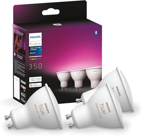 Philips Hue White and Color Ambiance, Faretto LED Smart GU10, Luce Bianca e Colorata, 350lm, Compatibile con Bluetooth, controllo vocale con Alexa, Apple Home e Google Assistant, pack da 3