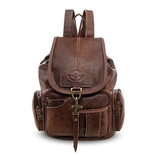 FANDARE Retro Mochila Mochilas Tipo Casual Bolsas Escolares Bolsa de Hombro Bolsa de Viaje Daypacks Bolsos de Mujer Hombre Adolescente Al Aire Libre Viaje Compras Excursionismo PU Marron Oscuro