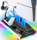 PS5/ Pro/Slim Stand for Disc & Digital Console, PS5 Cooling & Charging Station with 3-Level Fan, PS5 Controller Charger for PS5 & Edge Controller, PS5/Slim Accessories with 3 Charging Ports - 1