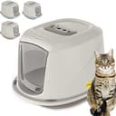 CAT CENTRE Jumbo Grey Cat Hooded Litter Tray High Sided Rim Big Extra Spacious Long Wide Adult Big Cats XL Toilet Enclosed Box Pan Loo Charcoal Filter Flap Door Lidded Detachable Hood Easy Cleaning - 1