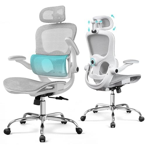 DEVAISE Sedia da Ufficio Ergonomica con Schienale Traspirante a Sezioni, Poggiatesta 3D Regolabile, Braccioli Regolabili, Supporto Lombare, Funzione Dondolo, Sedia Ergonomica per Home Office, Blanc