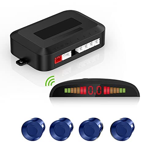 Kit di assistenza al parcheggio senza fili, sistema radar di retromarcia con 4 sensori PDC, display a distanza LED senza fili con avviso sonoro + 4 colori blu Aiuto al parcheggio posteriore