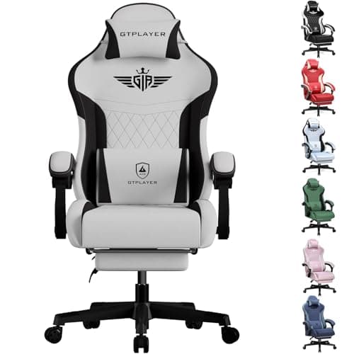 GTPLAYER Gaming Chair Fabric, High Back Computer Chairs with Footrest for Adults Ergonomic Lumbar Support Swivel PC Chair for Home Office (Gray)
