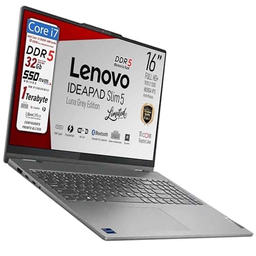 Lenovo, pc portatile Notebook, i7 13620H 13Th, DDR5 32Gb, Display WUXGA 16" IPS FHD+, SSD 1Tb (2 X 512Gb), Wi-Fi 6, Bt, USB Thunderbolt, Tastiera retroilluminata, Win11 Pro, Pronto all'Uso