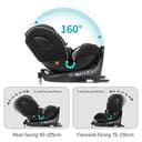 globalkids i-Size 360 Swivel Car Seat, Group 0+123 Car Seat with ISOFIX and Support Leg, ECE R129, 0-36 kg, 0-12years, 40cm-150cm, (Black Grey) - 6