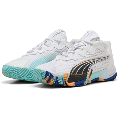 PUMA Tenis Unisex Nova Elite, Puma Blanco Puma Black Vivid Blue Heat Fire, 40.5 EU