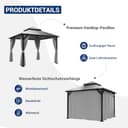 Amopatio Gartenpavillon 3x3 m Wasserdicht Stabil Winterfest, Pavillon mit Polycarbonat - Doppeldach, Hardtop Pavillon mit Seitenteile für Garten, Terrassen (Grau) - 3
