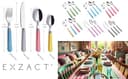 EXZACT Cuberterías 24 Piezas -Patrón a Cuadros/Gingham- Cubiertos Acero Inoxidable con manecillas de Color - 6 x Tenedores, 6 x Cuchillos, 6 x Cucharas, 6 x Cucharaditas (Colores Variados x 24) - 3